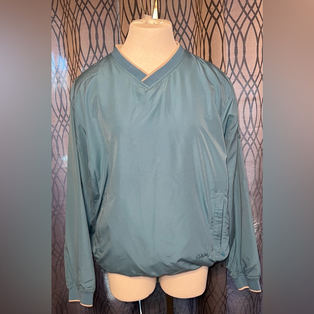 Cabelas Windbreaker Womens Large Regular Blue V Neck  Pullover Jacket [I-37]